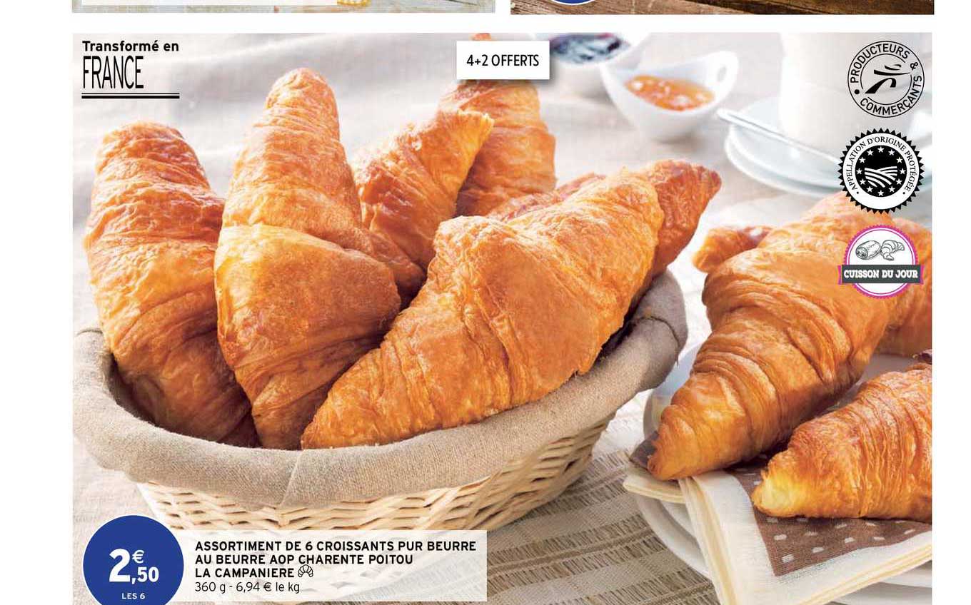 assortiment de 6 croissants pur beurre au beurre aop charente poitou la campanière