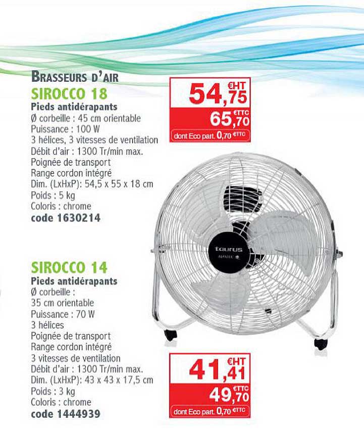 brasseurs d'air sirocco 18, sirocco 14