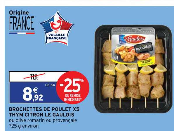 Brochettes De Poulet X5 Thym Citron Le Gaulois
