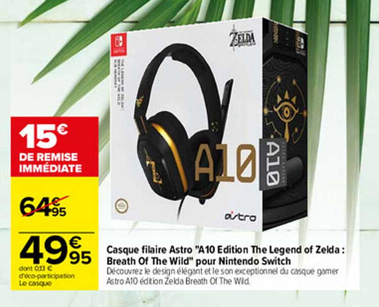casque filaire astro "a10 édition the legend of zelda : breath of the wild" pour nintendo switch