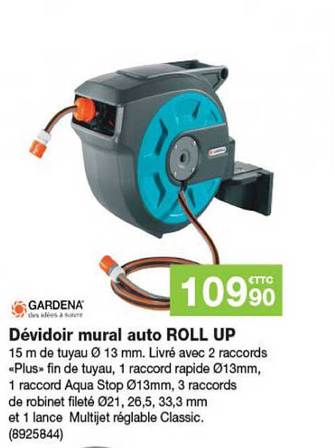 dévidoir mural auto roll up gardena