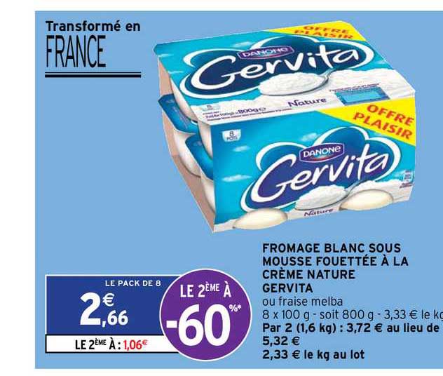 fromage blanc sous mousse fouettée à la crème nature gervita