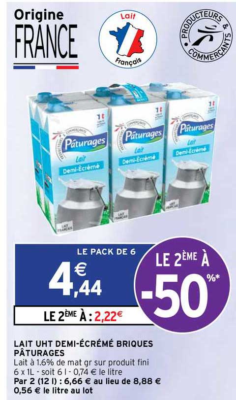 lait uht demi-écrémé briques pâturages