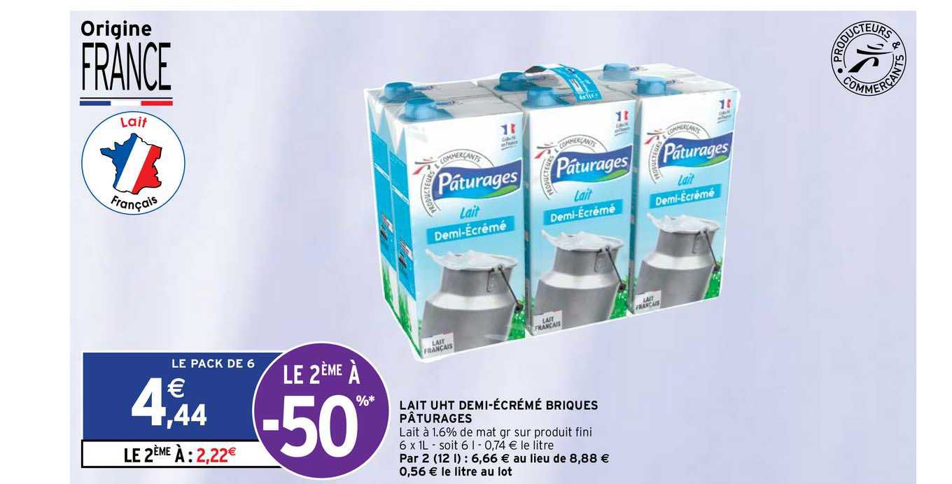 lait uht demi-écrémé briques pâturages