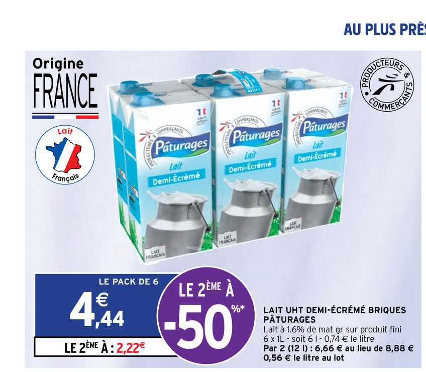 lait uht demi-écrémé briques pâturages