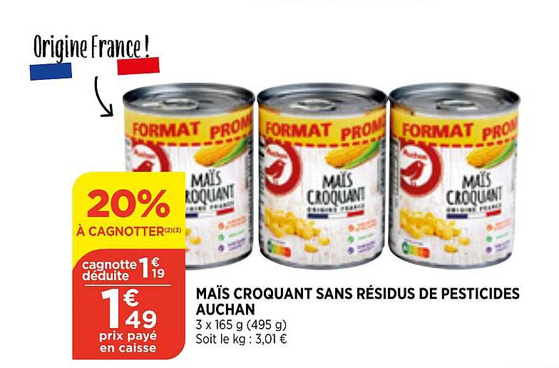 maïs croquant sans résidus de pesticides auchan
