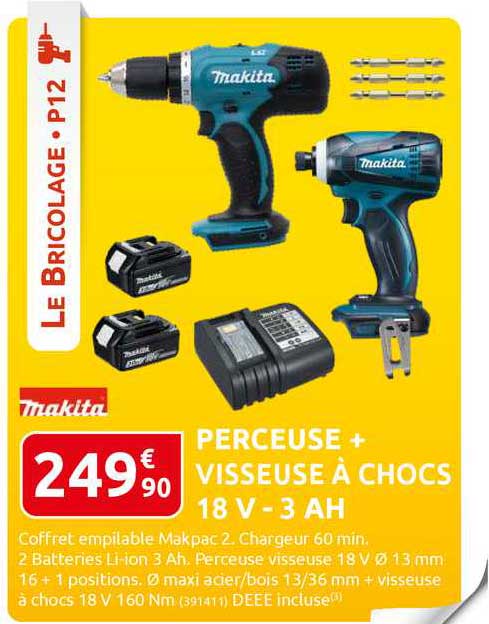 perceuse + visseuse à chocs 18 v - 3 ah