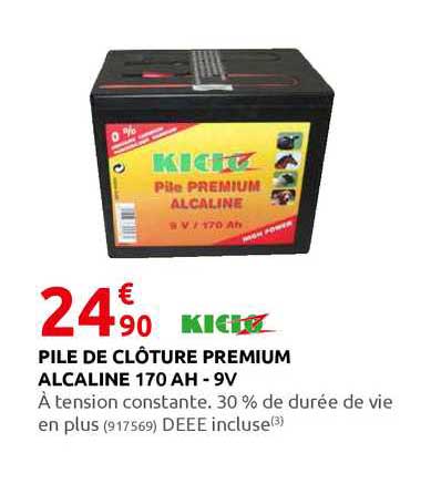 pile de clôture premium alcaline 170 ah - 9v