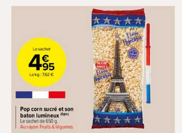 pop corn sucré et son bâton lumineux