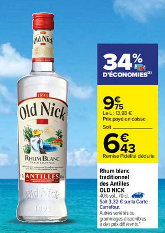 rhum blanc traditionnel des antilles old nick