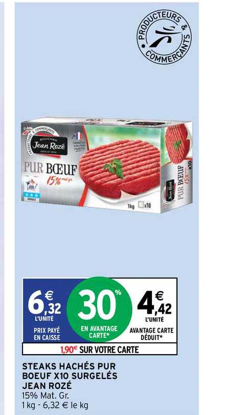 steaks hachés pur boeuf x10 surgelés jean rozé