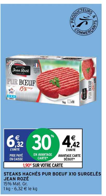 steaks hachés pur boeuf x10 surgelés jean rozé