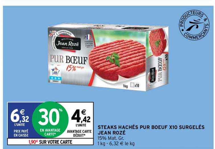 steaks hachés pur bœuf x10 surgelés jean rozé