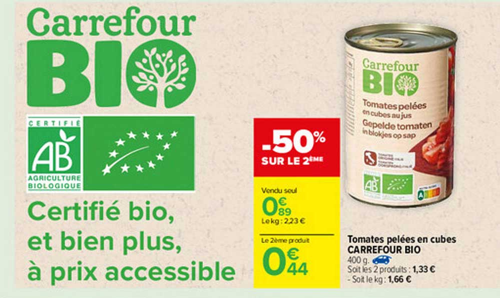 Tomates Pelées En Cubes Carrefour Bio