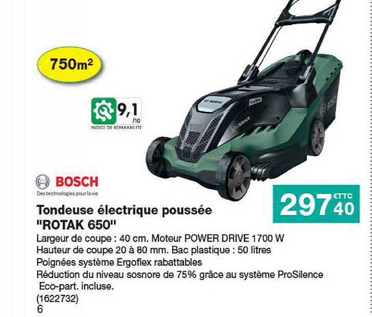tondeuse électrique poussée "rotak 650" bosch