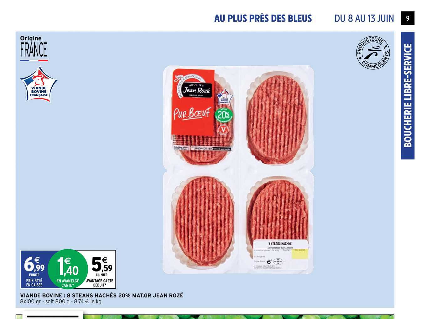 viande bovine : 8 steaks hachés 20% mat.gr. jean rozé