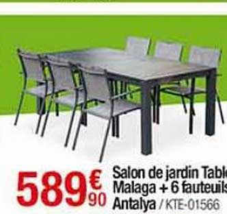 salon de jardin table malaga + 6 fauteuils antalya