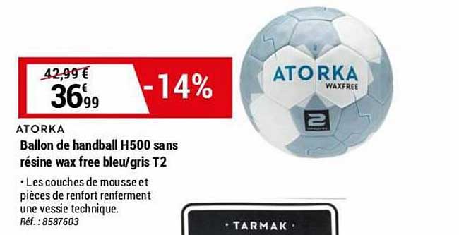 ballon de handball h500 sans résine wax free bleu-gris t2 atorka