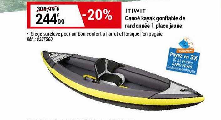 Canoé Kayak Gonflable De Randonnée 1 Place Jaune Itiwit