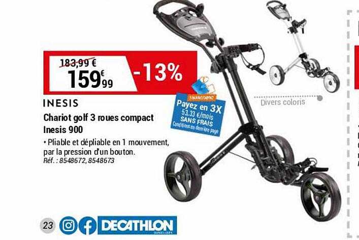 chariot golf 3 roues compact inesis 900