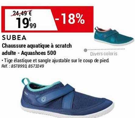 chaussure aquatique à scratch adulte - aquashoes 500 subea