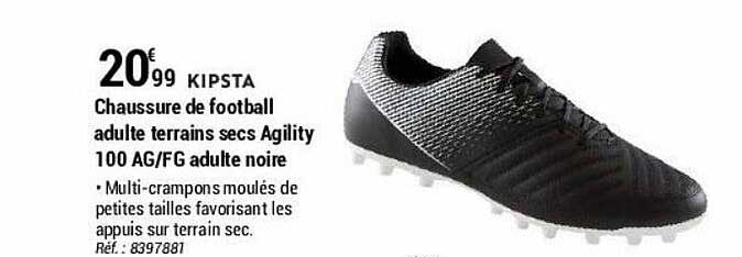 chaussure de football adulte terrains secs agility 100 ag-fg adulte noire kipsta