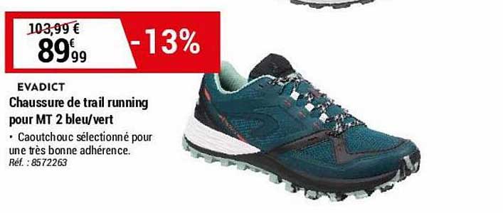 chaussure de trail running pour mt 2 bleu-vert evadict