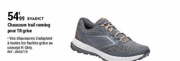 chaussure trail running pour tr grise evadict