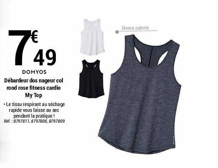 débardeur dos nageur col rond rose fitness cardio my top domyos
