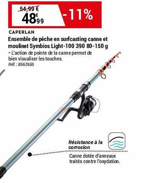 Ensemble De Pêche En Surfcasting Canne Et Moulinet Symbios Light-100 390 80-150 G Caperlan
