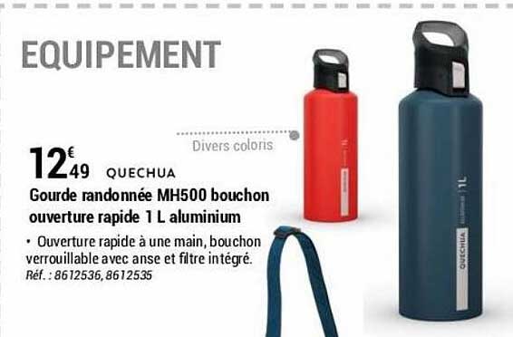gourde randonnée mh500 bouchon ouverture rapide 1l aluminium quechua