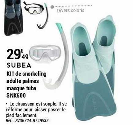 Kit De Snorkeling Adulte Palmes Masque Tuba Snk500 Subea
