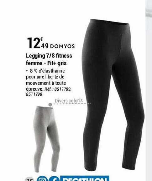 Legging 7-8 Fitness Femme - Fit+ Gris Domyos