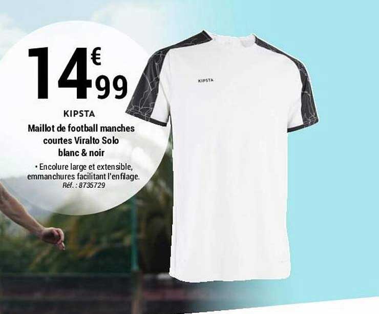 maillot de football manches courtes viralto solo blanc & noir kipsta
