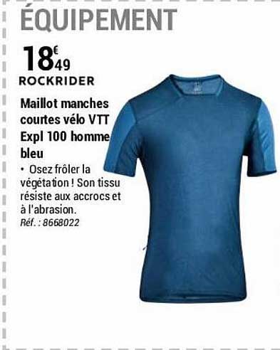 maillot manches courtes vélo vtt expl 100 homme bleu rockrider