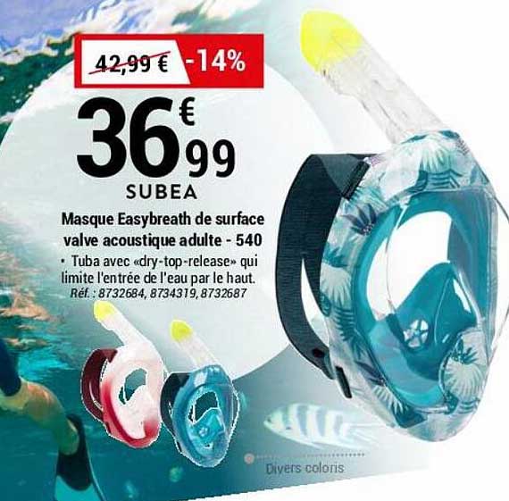 masque easybreath de surface valve acoustique adulte - 540 subea