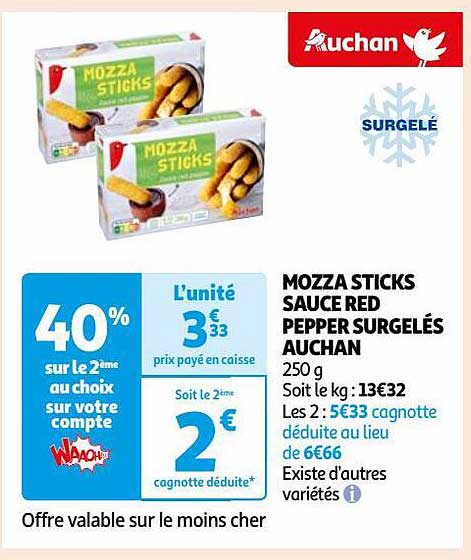 mozza sticks sauce red pepper surgelés auchan