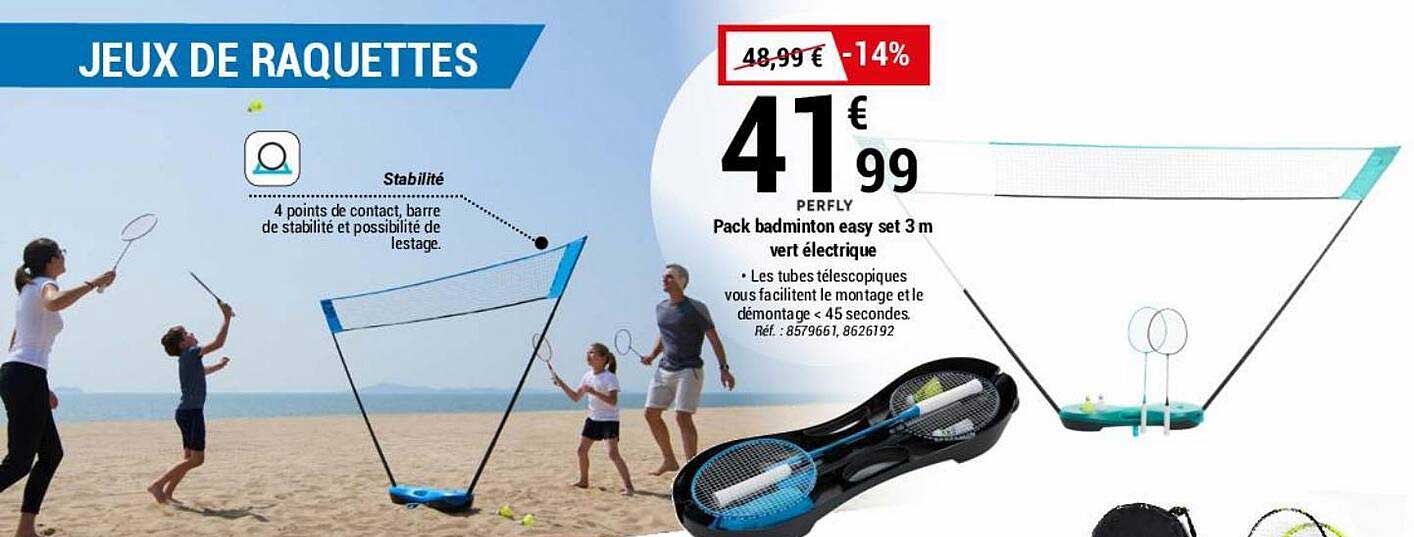 pack badminton easy set 3m vert électrique perfly