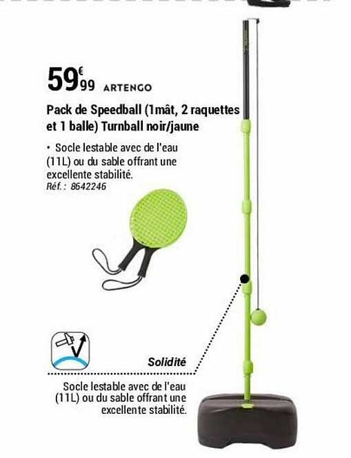 Pack De Speedball (1 Mât, 2 Raquettes Et 1 Balle) Turnball Noir-jaune Artengo