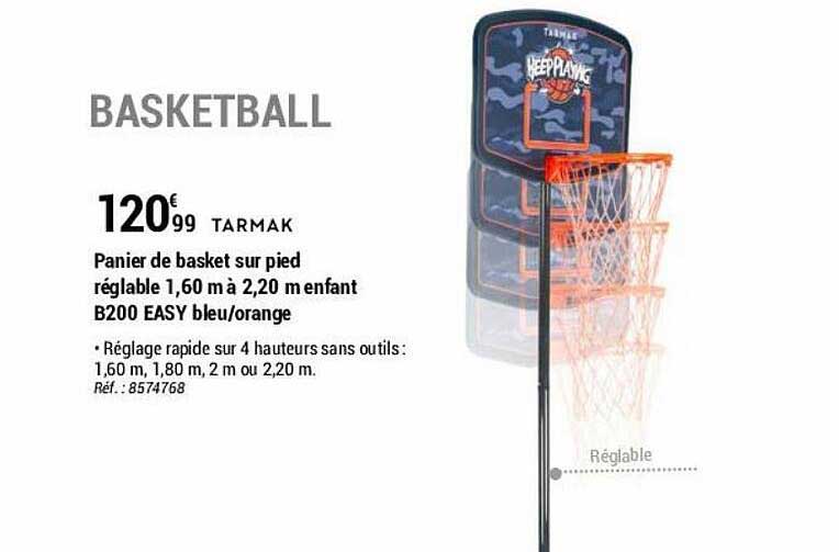 Panier De Basket Sur Pied Réglable 1,60 M à 2,20 M Enfant B200 Easy Bleu-orange Tarmak
