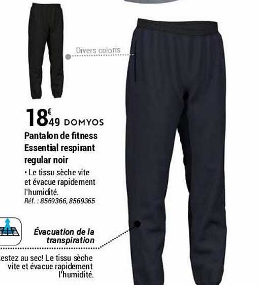 Pantalon De Fitness Essential Respirant Régular Noir Domyos