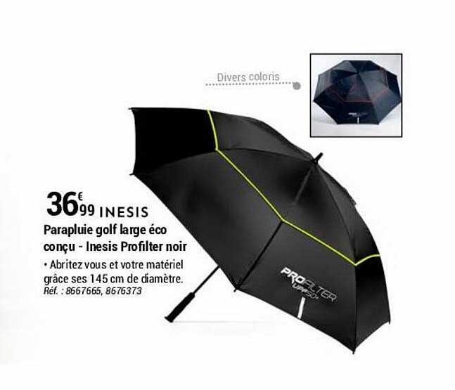 parapluie golf large éco conçu - inesis profilter noir