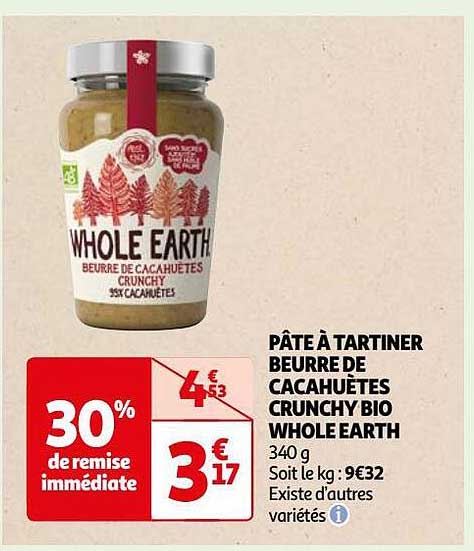 pâte à tartiner beurre de cacahuètes crunchy bio whole earth