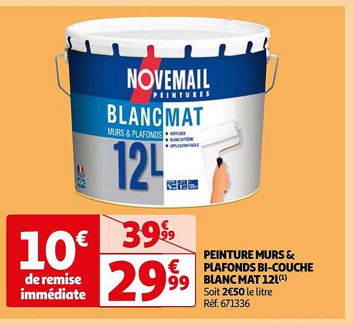 peinture murs & plafonds bi-couche blanc mat 12l novemail