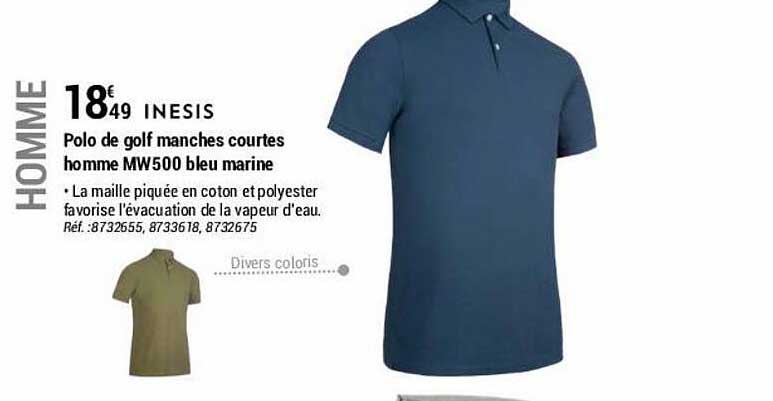 polo de golf manches courtes homme mw500 bleu marine inesis