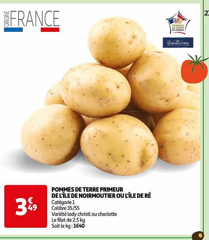 pommes de terre primeur de l'île de noirmoutier ou l'île de ré