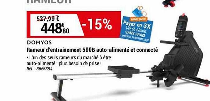 rameur d'entraînement 500b auto-alimenté et connecté domyos