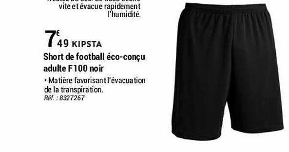 short de football éco-conçu adulte f100 noir kipsta