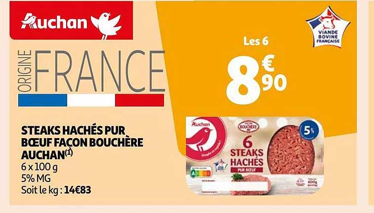 steaks hachés pur bœuf façon bouchère auchan