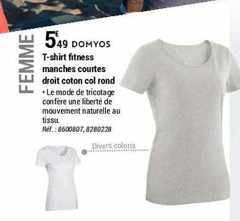 T-shirt Fitness Manches Courtes Droit Coton Col Rond Domyos